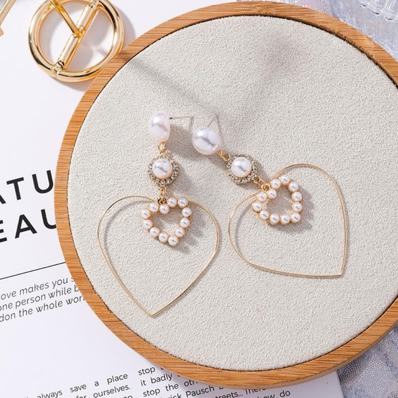 ❤️️NEW UNIQUE Pearl Heart Handmade Earrings H5 - Picture 3 of 6